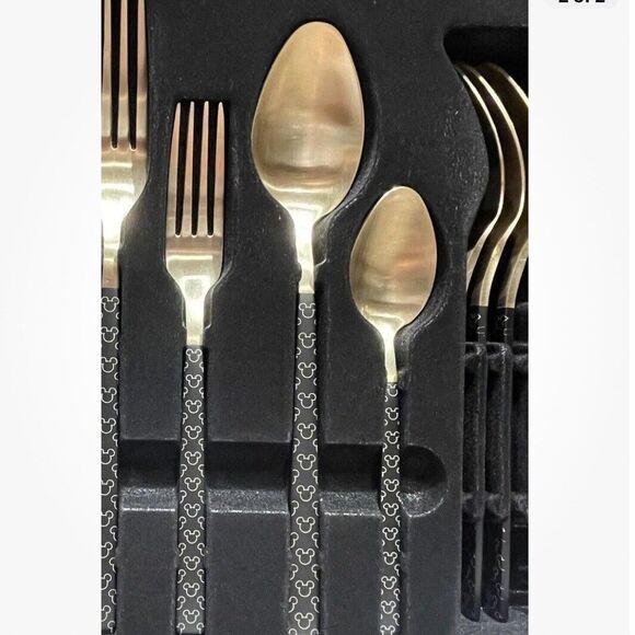 Disney Parks 50th Luxe Mickey Mouse Icon Black Gold Silverware Flatware 20 Piece - Picture 4 of 5